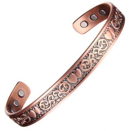 Double Heart Copper Bangle Bracelet with Magnets, Magnetic Bracelets #Copper-B230