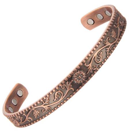 Vine & Floral Copper Bangle Bracelet with Magnets, Magnetic Bracelets #Copper-B236