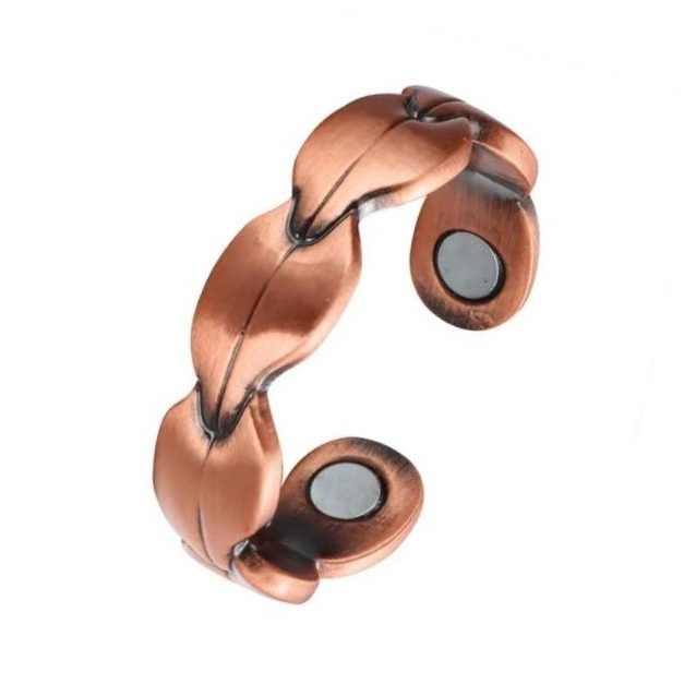 Copper Leaf Magnetic Ring – Pure Copper Adjustable Band Wellness Jewelry #R00012