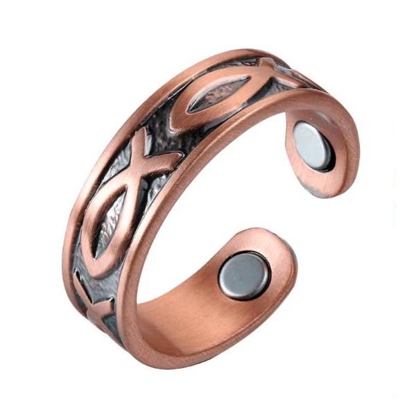 Fish Copper Magnetic Therapy Ring Pure Copper Adjustable Wellness Jewelry #R00024