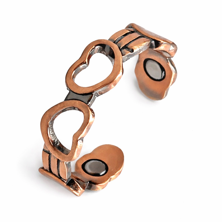 Double Heart Copper Magnetic Ring Pure Copper Band Adjustable Wellness Jewelry #R00233