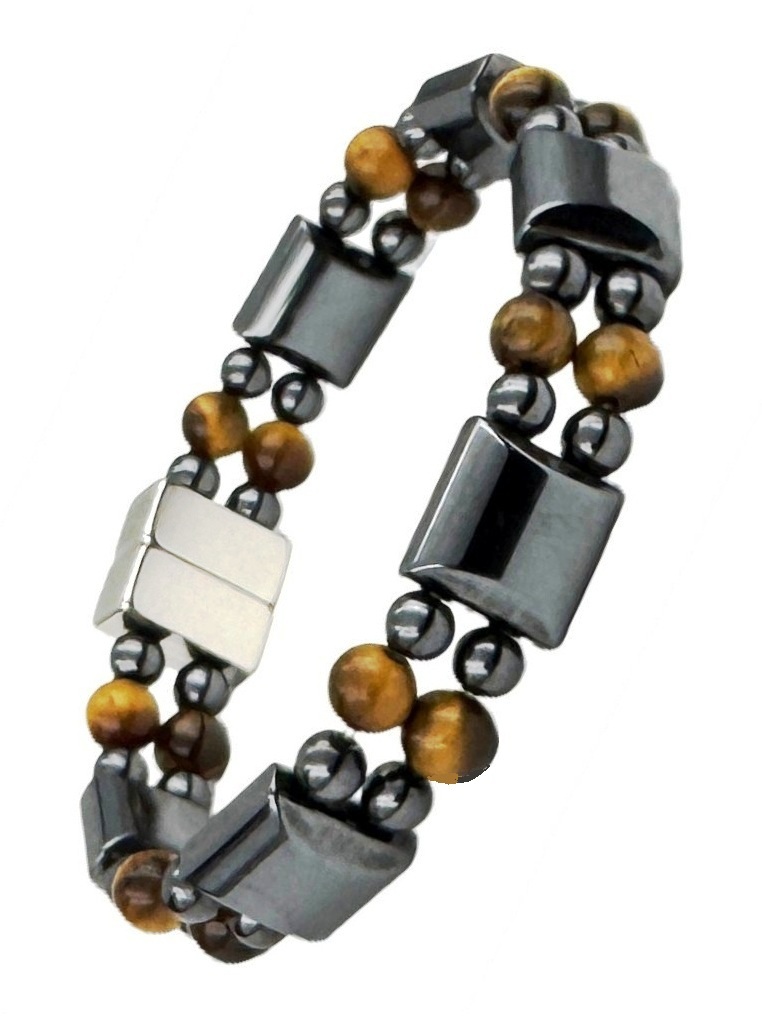 Tiger-eye Double Line Hematite Magnetic Bracelet for Men and Women #MHB212