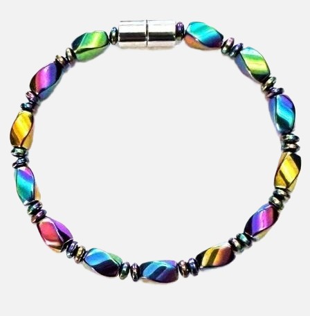 Iridescent Twisted Hematite Magnetic Bracelet for Women, Handcrafted Beaded Design #MHB001A