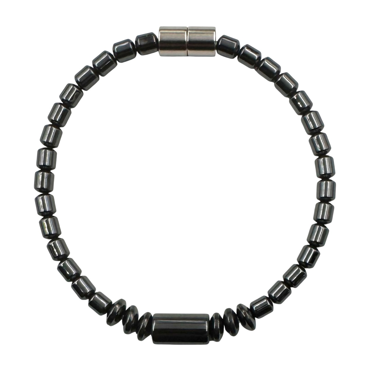 Slim Women Hematite Magnetic Bracelet with Tube Bead Center #MHB005