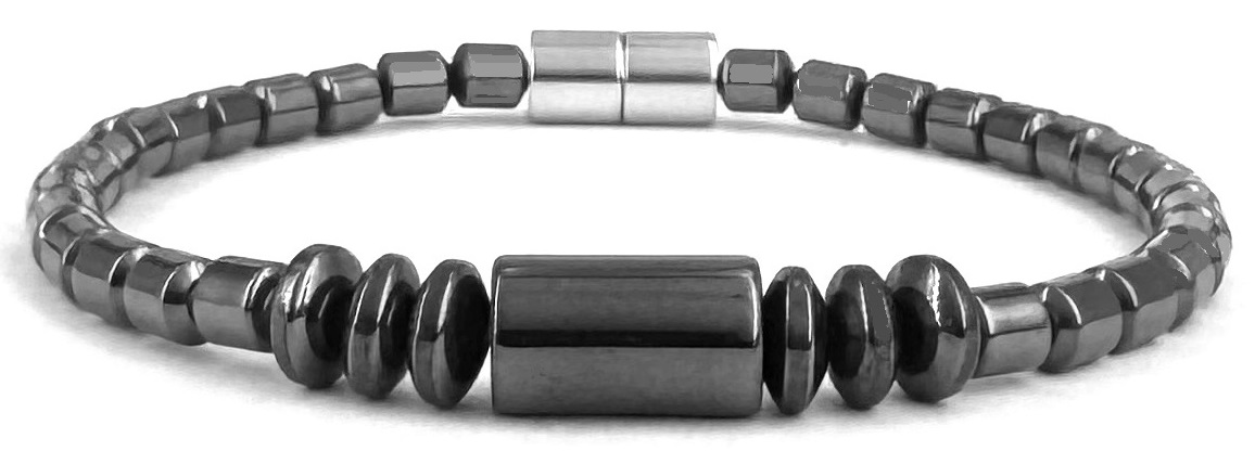 Slim Women Hematite Magnetic Bracelet with Tube Bead Center #MHB005