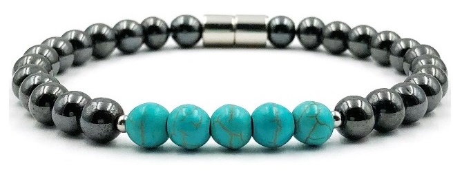 Magnetic Bracelet with 5 Turquoise Beads in the Center Magnetic Beaded Bracelet #MHB007