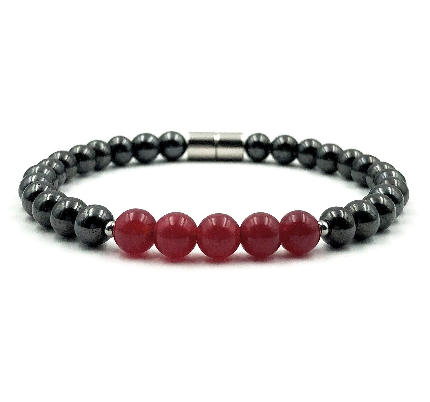 Magnetic Bracelet with 5 Red Carnelian Beads in the Center Magnetic Beaded Bracelet #MHB007RC