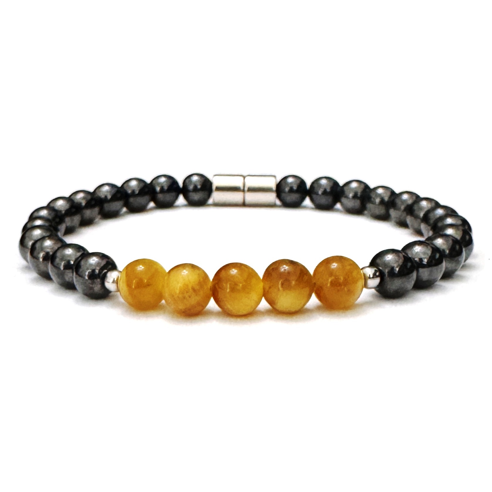 Magnetic Bracelet with 5 AAA Tiger-eye Stone Beads Magnetic Beaded Bracelet #MHB007TE