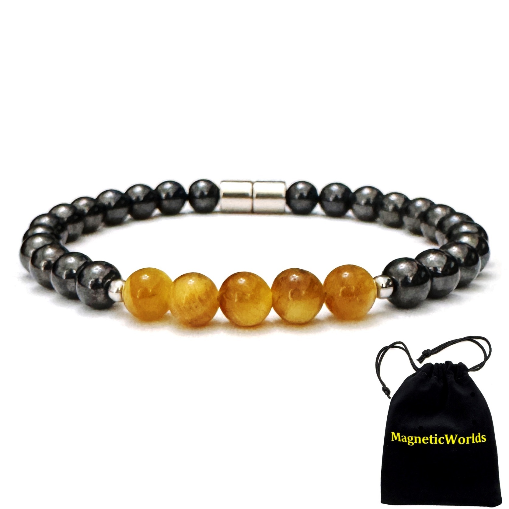 Magnetic Bracelet with 5 AAA Tiger-eye Stone Beads Magnetic Beaded Bracelet #MHB007TE