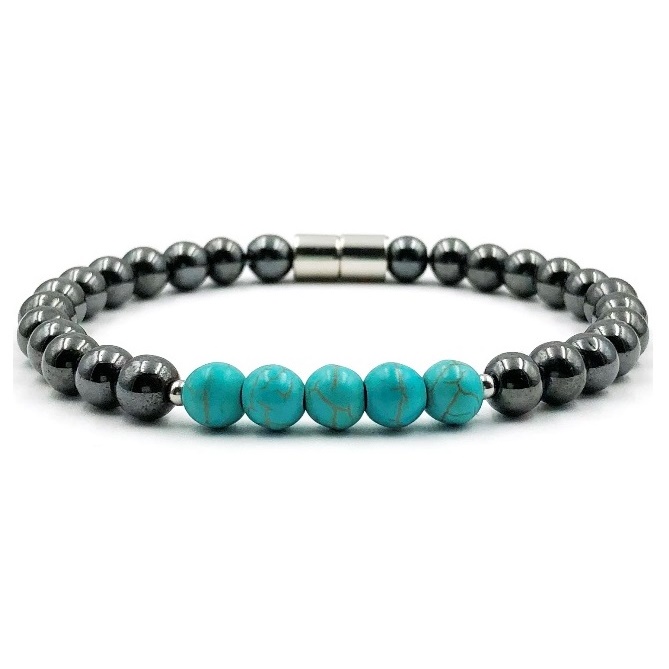 Magnetic Bracelet with 5 Turquoise Beads in the Center Magnetic Beaded Bracelet #MHB007TQ