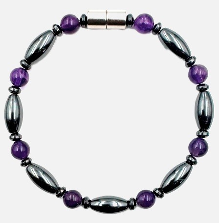 Genuine AAA Amethyst Beads Hematite Magnetic Beaded Bracelet #MHB012