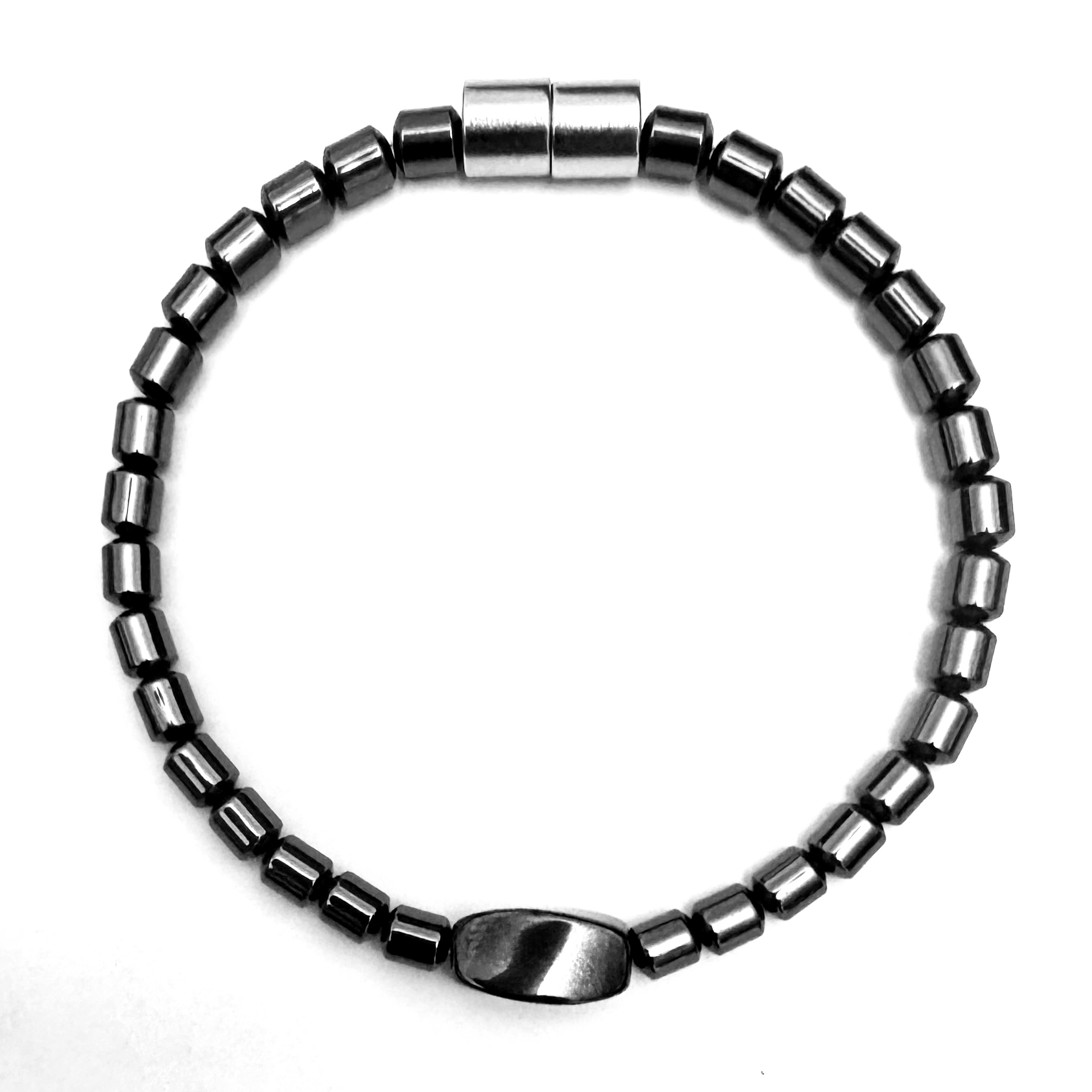Simple Women Hematite Magnetic Bracelet with Twisted Bead Center #MHB014