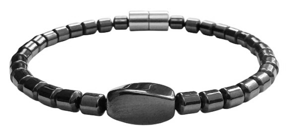 Simple Women Hematite Magnetic Bracelet with Twisted Bead Center #MHB014