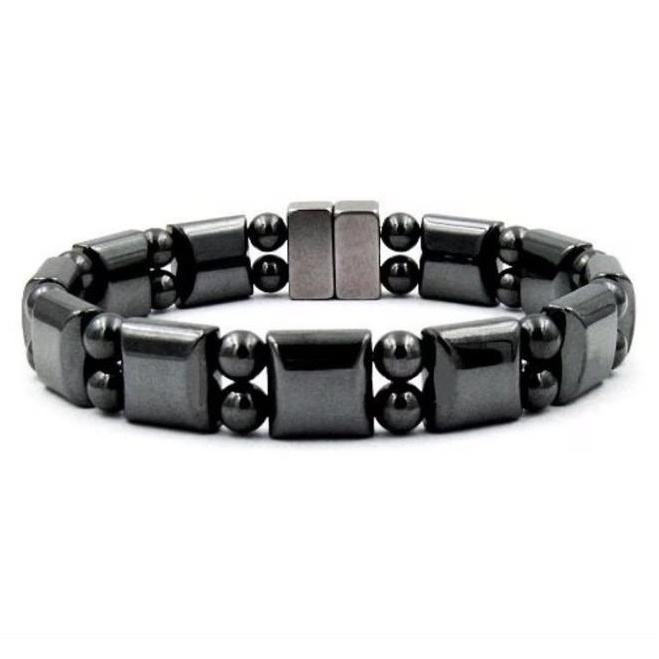 Double Line All Black Hematite Magnetic Beaded Bracelet #MHB200