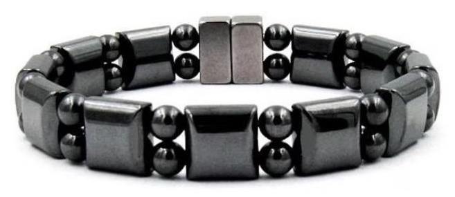 Double Line All Black Hematite Magnetic Beaded Bracelet #MHB200