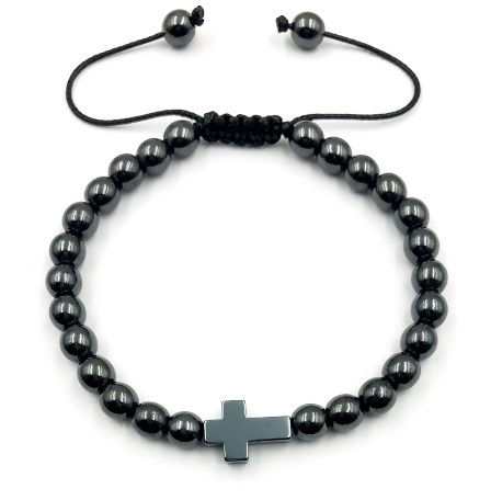 6mm Cross Adjustable Hematite Magnetic Bracelet for Men and Women #MHB500CR