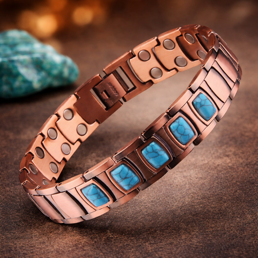 Turquoise Pure Copper Magnetic Bracelet for Men & Women #CMB012