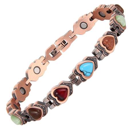 Multi‑Stone Heart Copper Magnetic Bracelet #CMB030