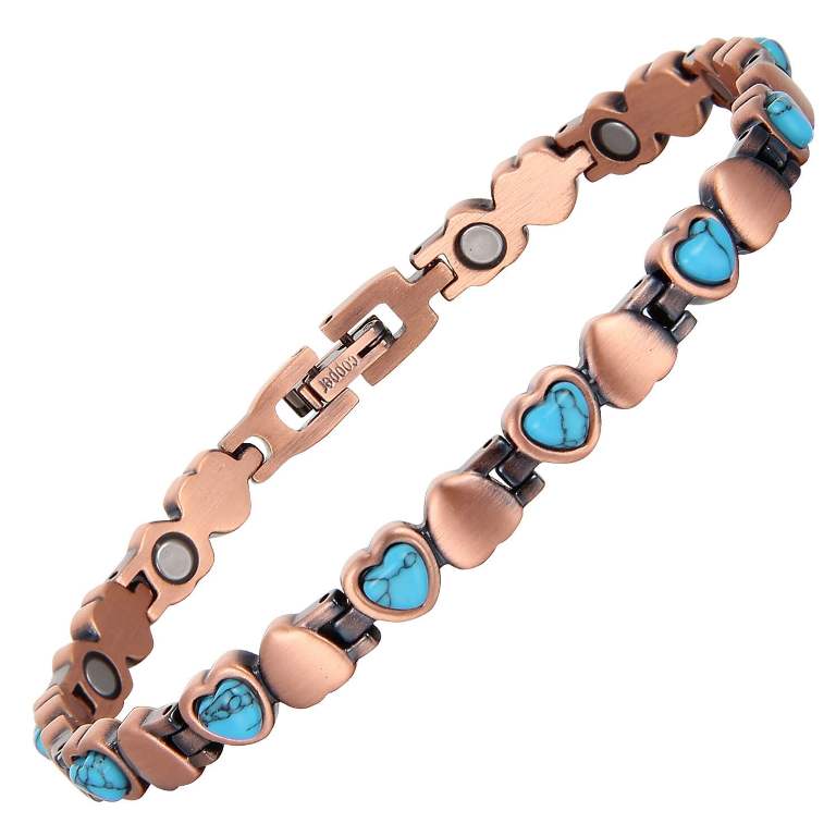 Turquoise Upside Down Hearts Pure Copper Magnetic Bracelet #CMB031