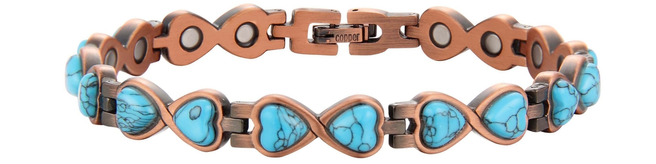 Turquoise Hearts Solid Copper Magnetic Bracelet Copper Bracelet #CMB034