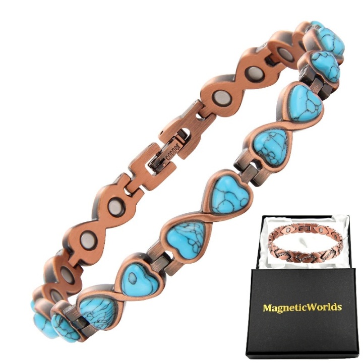 Turquoise Hearts Solid Copper Magnetic Bracelet Copper Bracelet #CMB034