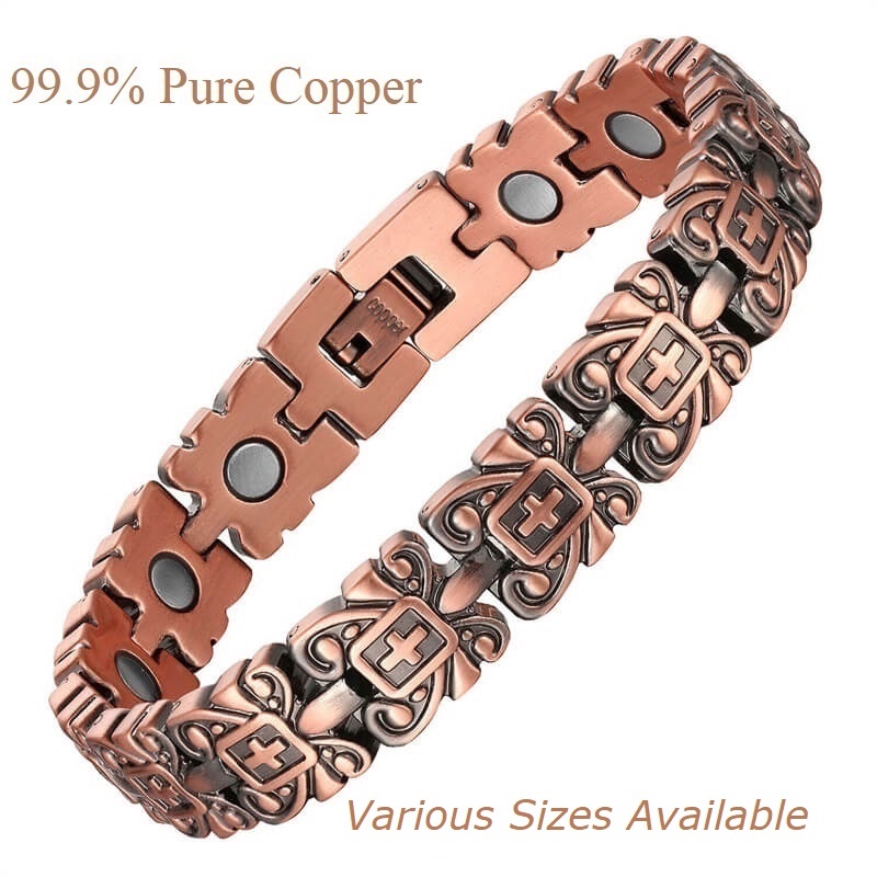 Solid Copper Magnetic Bracelet Squares Cross Copper Bracelet #MCB014