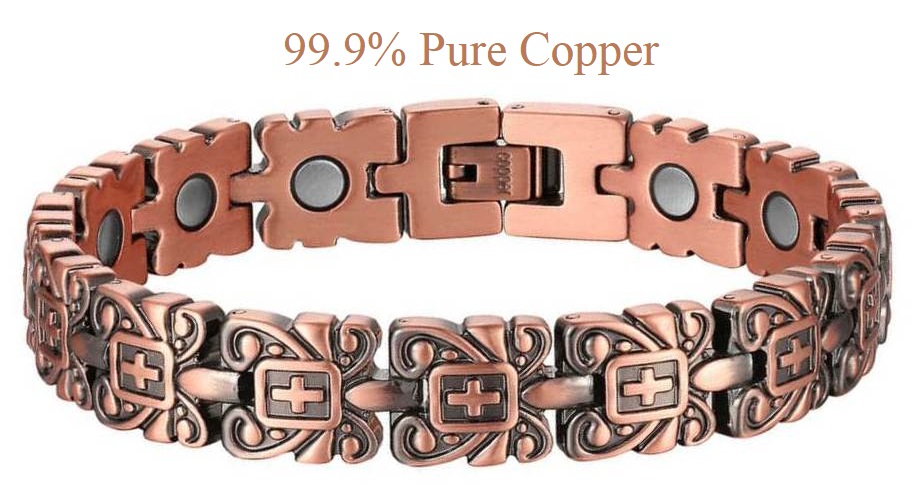 Solid Copper Magnetic Bracelet Squares Cross Copper Bracelet #MCB014