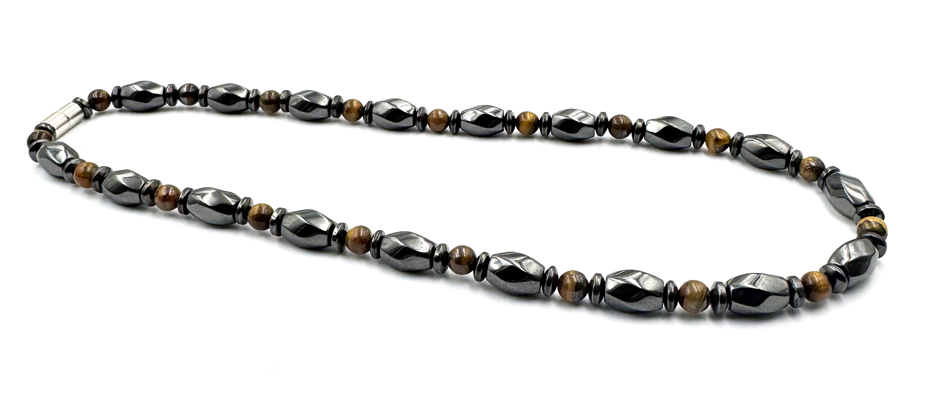 Magnetic Necklace with Real Tiger-eye Stone Beads #MHN-400