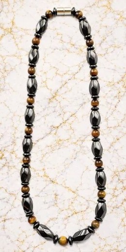 Premium Handmade Hematite Magnetic Necklace with Genuine Tiger-Eye Beads – Magnetic Wellness Jewelry #MHN400