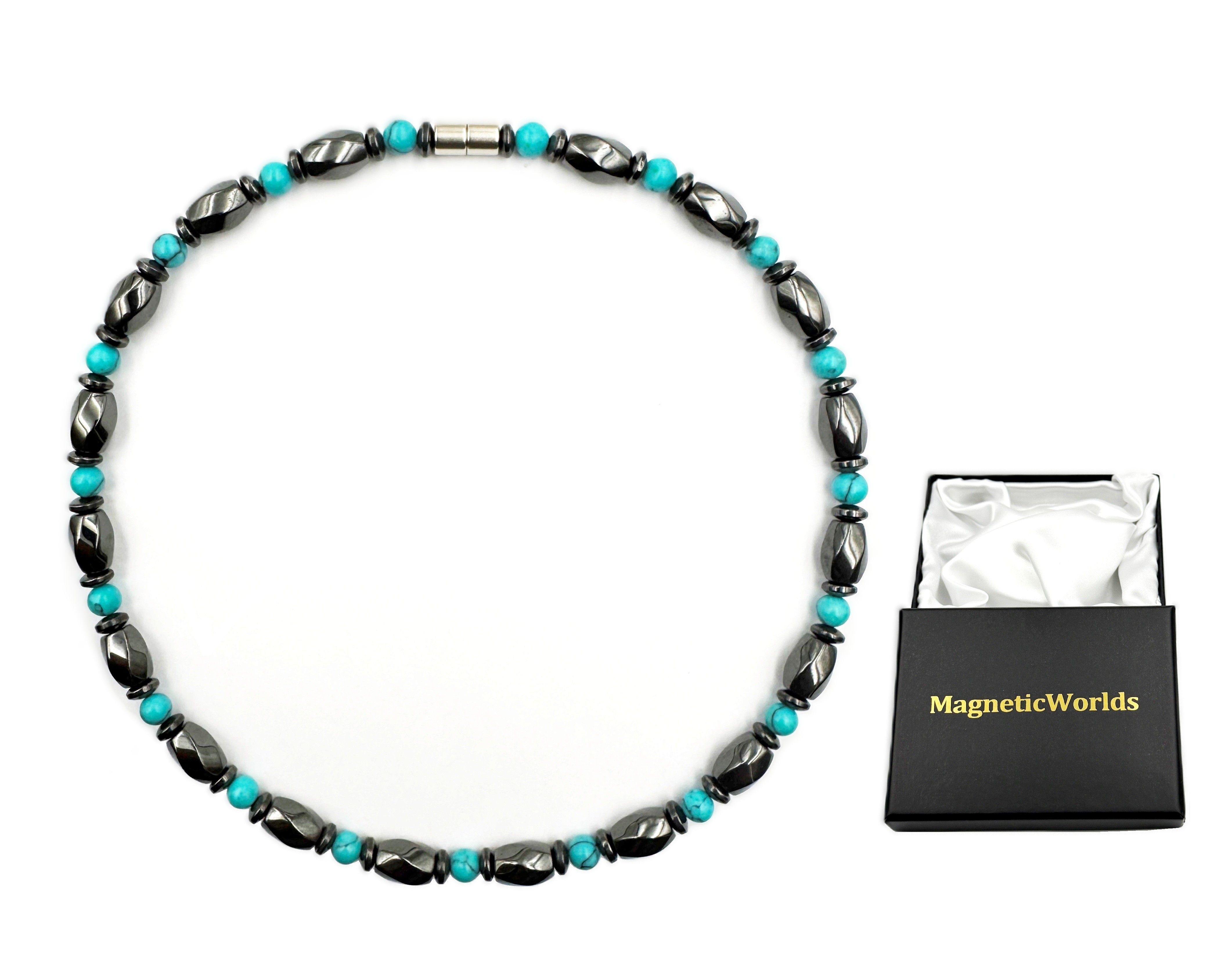 Magnetic Necklace with Turquoise Beads for Men and Women #MHN-401