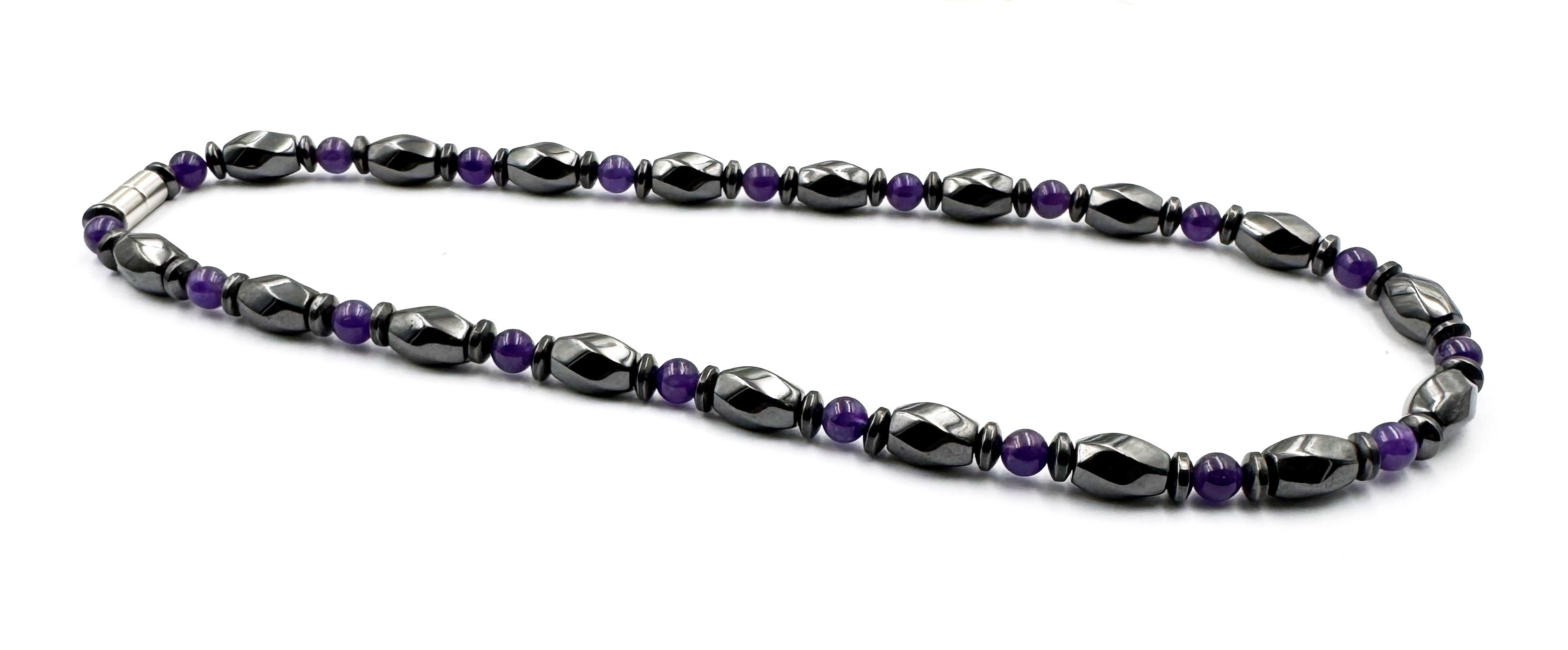 Magnetic Necklace with Real Amethyst Stone Beads #MHN-403