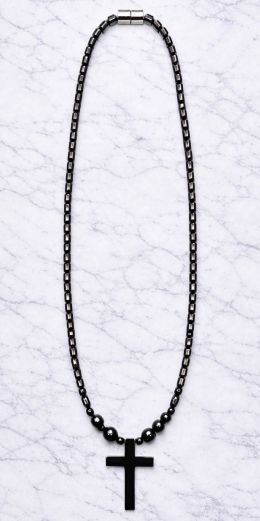 Plain Cross Balanced Hematite Magnetic Necklace with Big Balls #MHN406