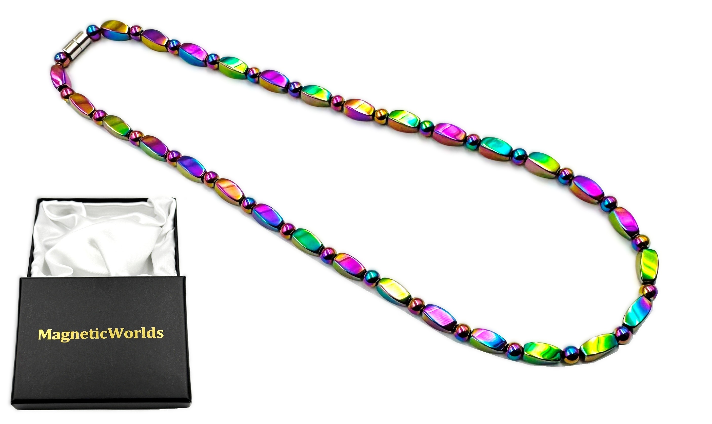Rainbow Magnetic Necklace with Twisted Beads #MHN-417