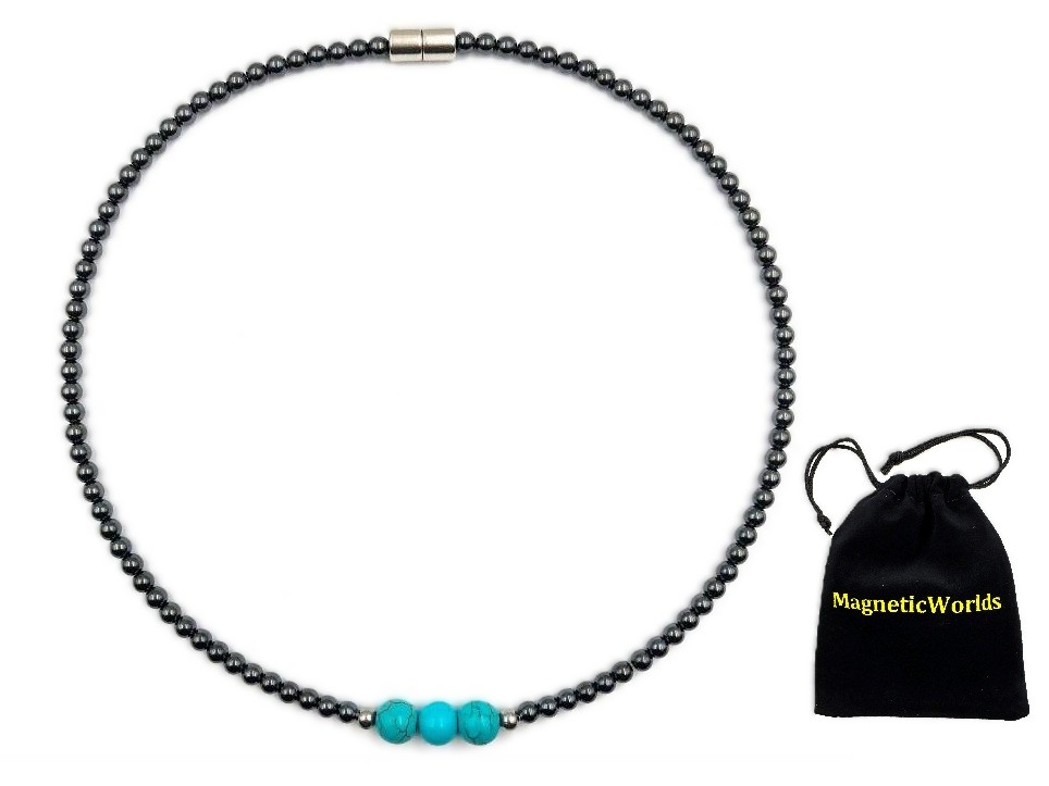 4mm Magnetic Necklace with Turquoise Beads #MHN-425