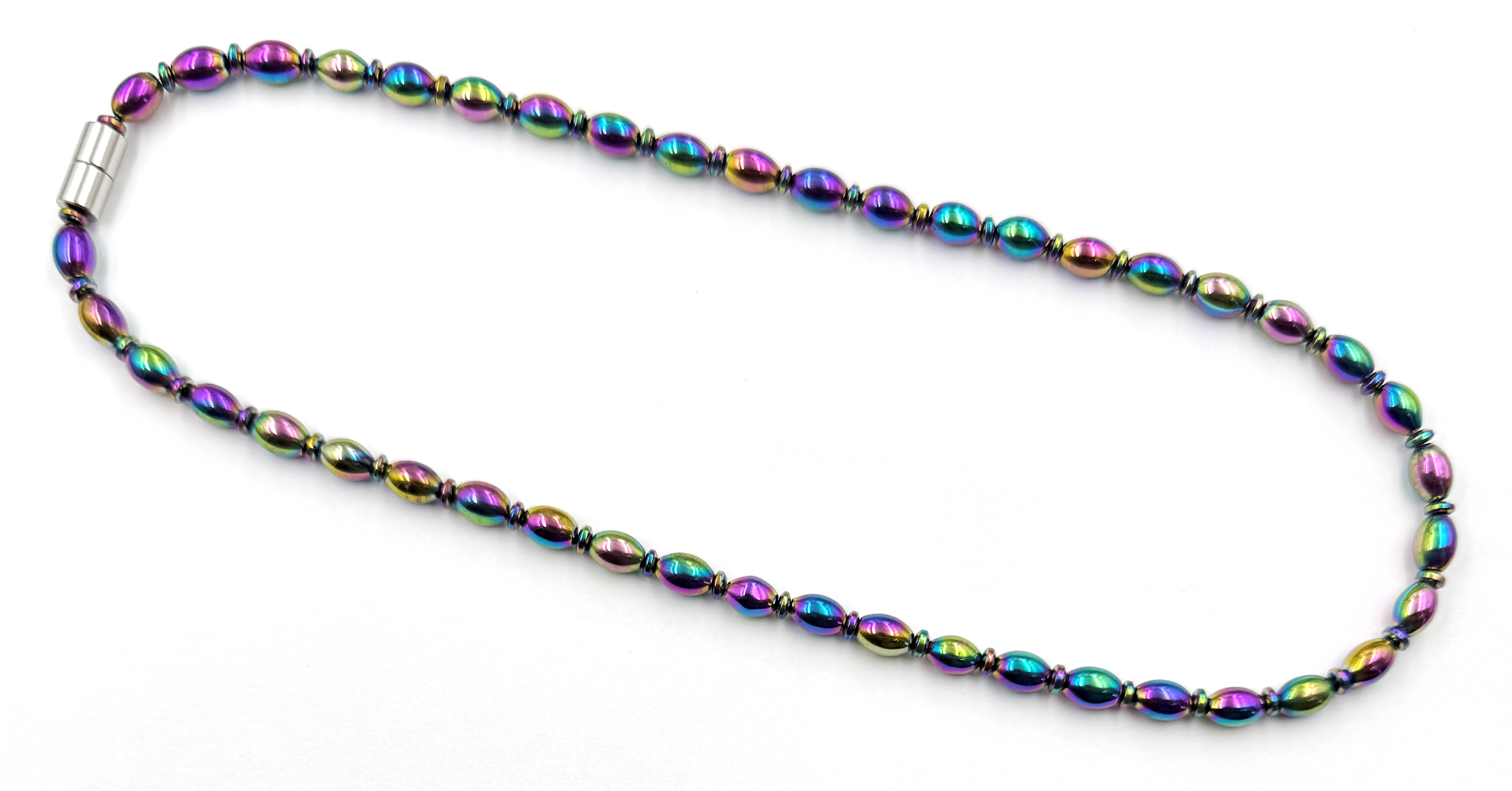 Rainbow Little Oval Hematite Magnetic Necklace #MHN-427