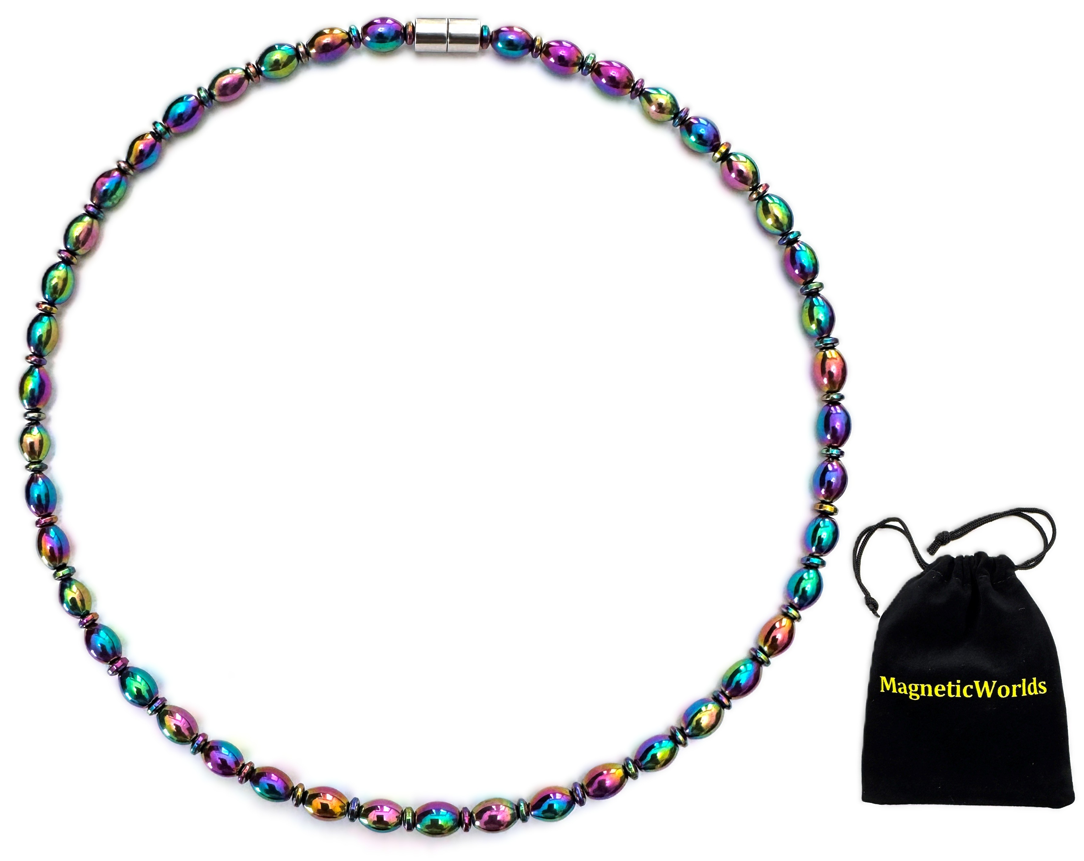 Rainbow Little Oval Hematite Magnetic Necklace #MHN-427