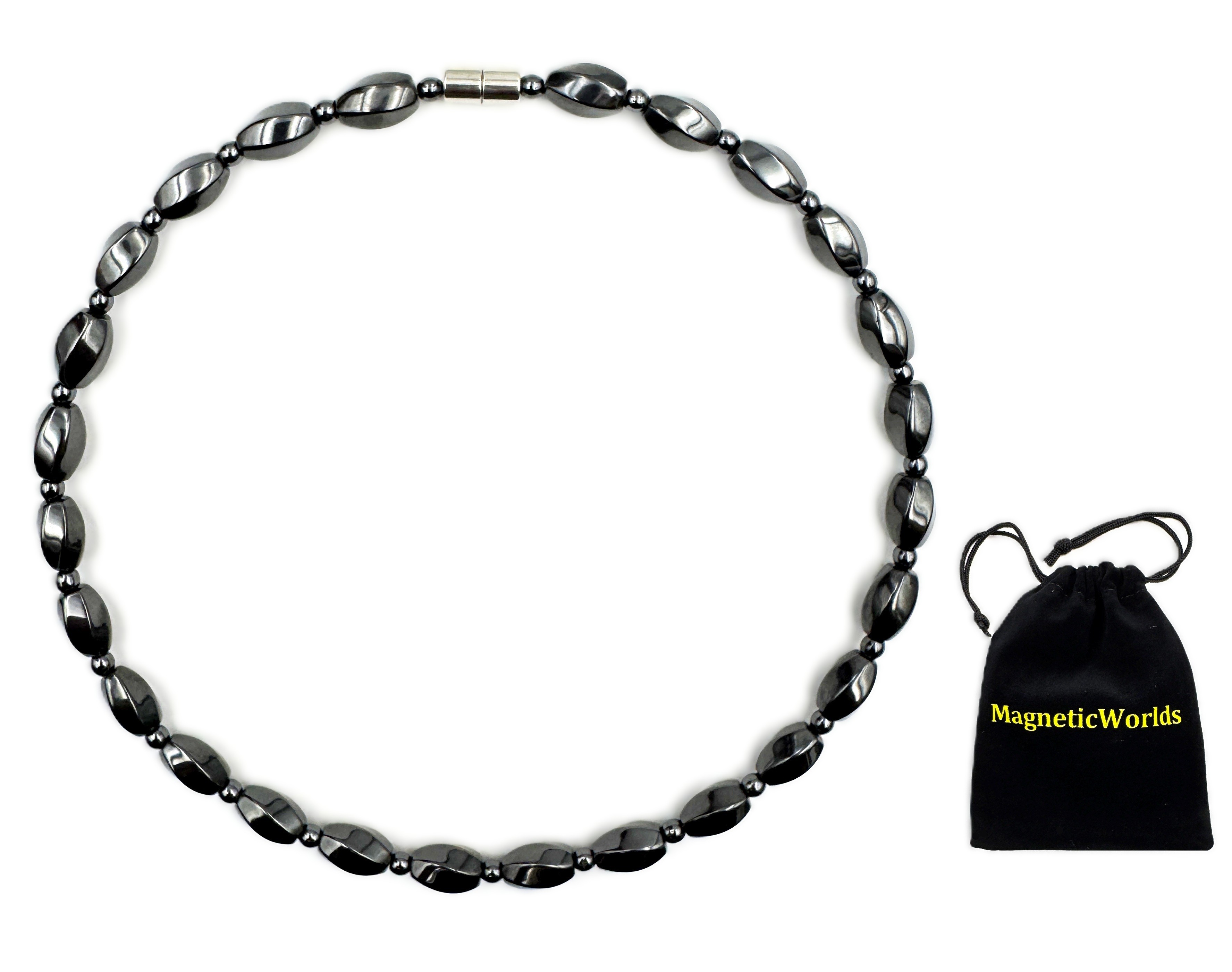 All Black Twisted Oval Magnetic Necklace Hematite Magnetic Necklaces #MHN-439