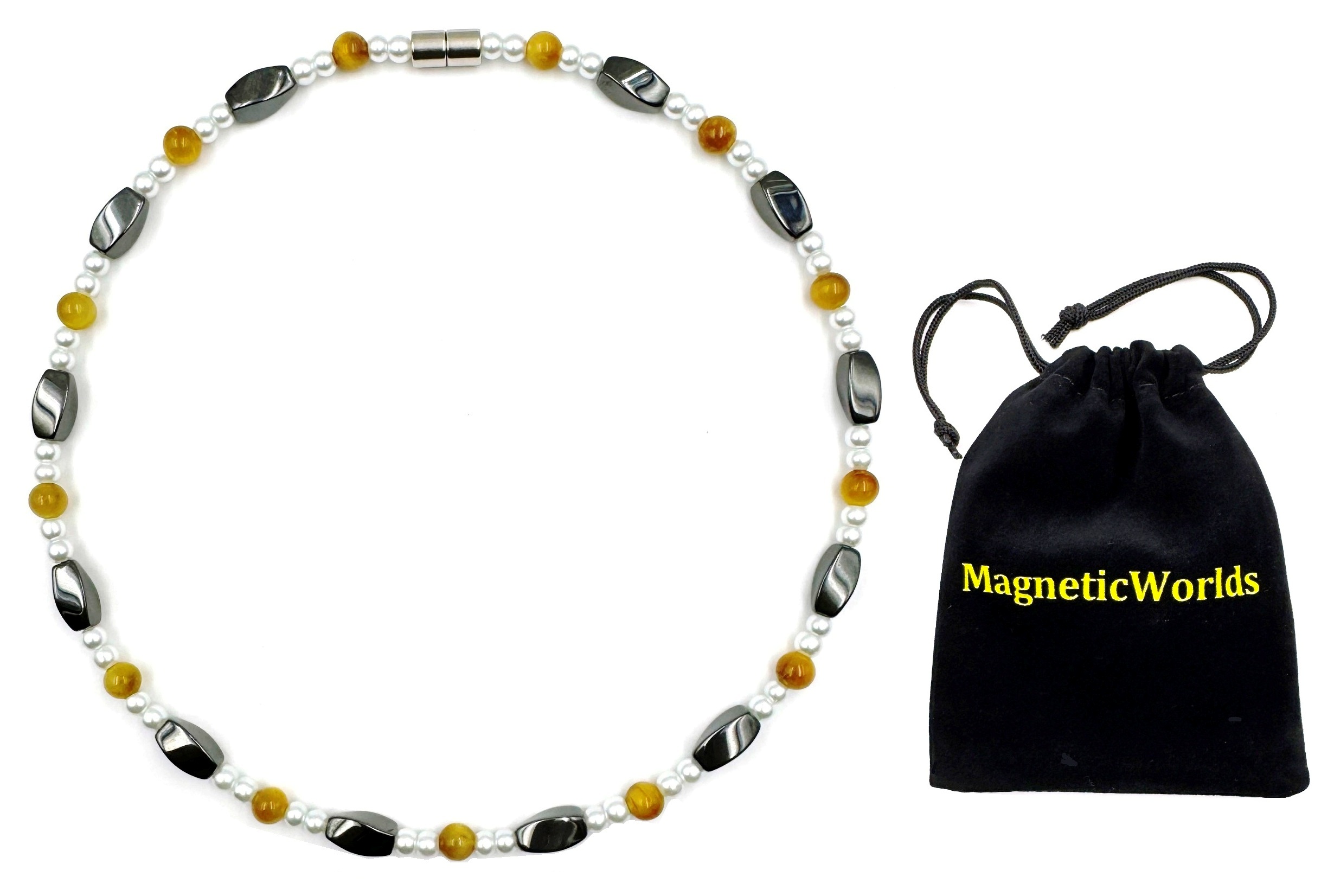 Magnetic Necklace with Genuine AAA Quality Tiger-eye Stone Beads #MHN-443