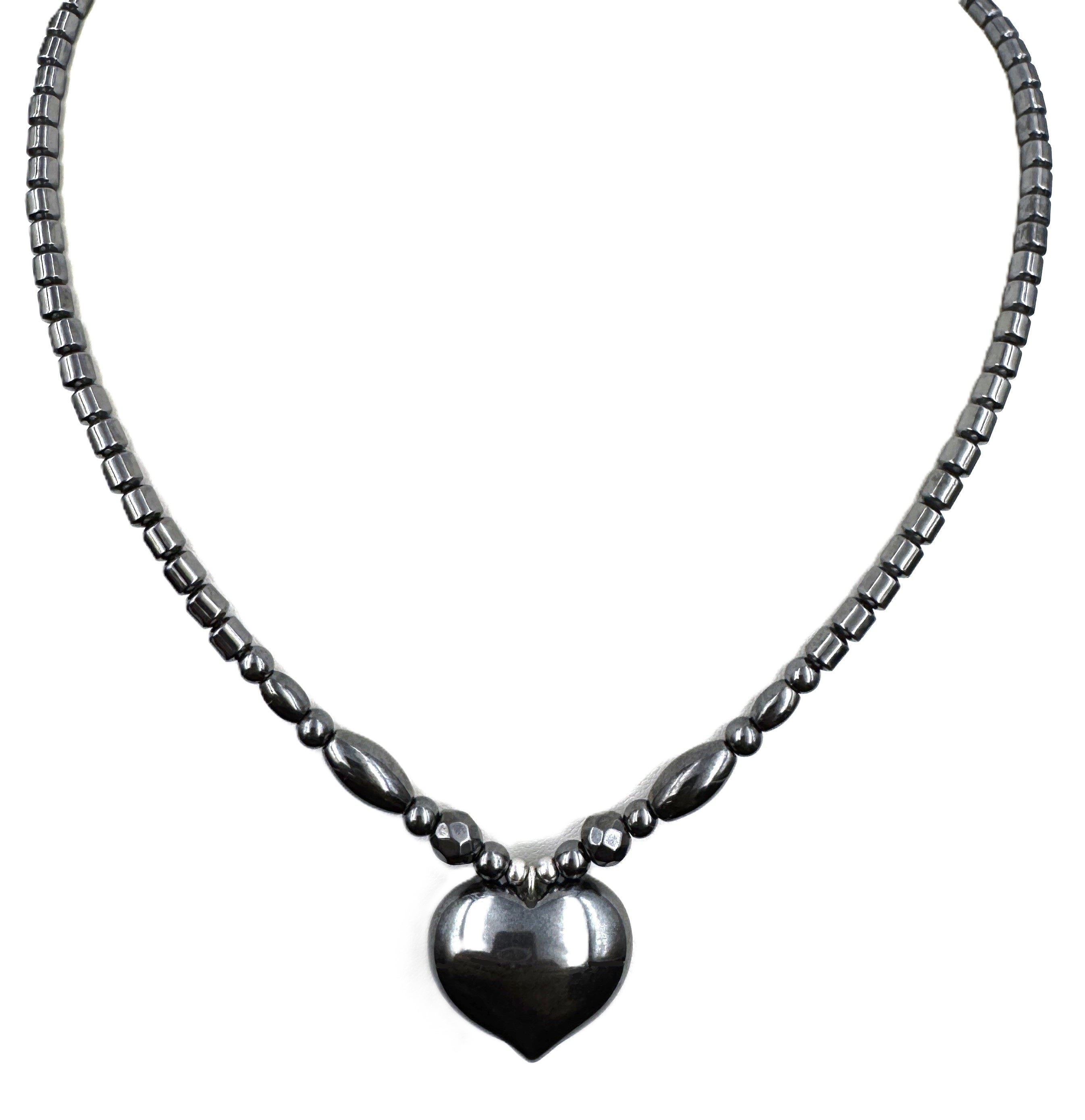 Puff Heart Hematite Magnetic Necklace for Women Heart Necklaces #MHN448