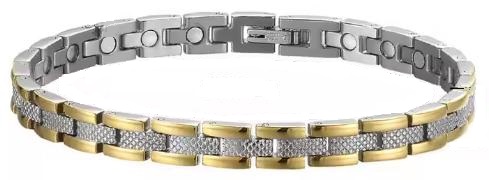 Two Tone Narrow Railroad Stainless Steel Magnetic Bracelet #MSB565
