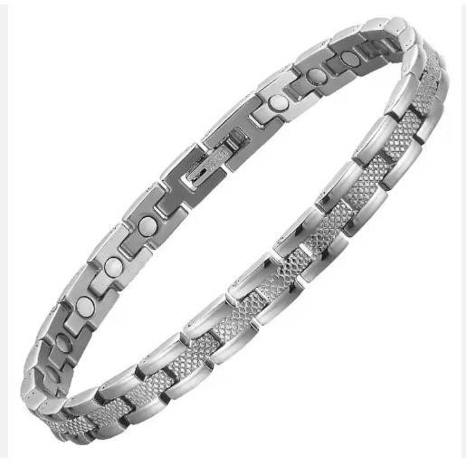 One Tone Narrow Railroad Stainless Steel Magnetic Bracelet #MSB585