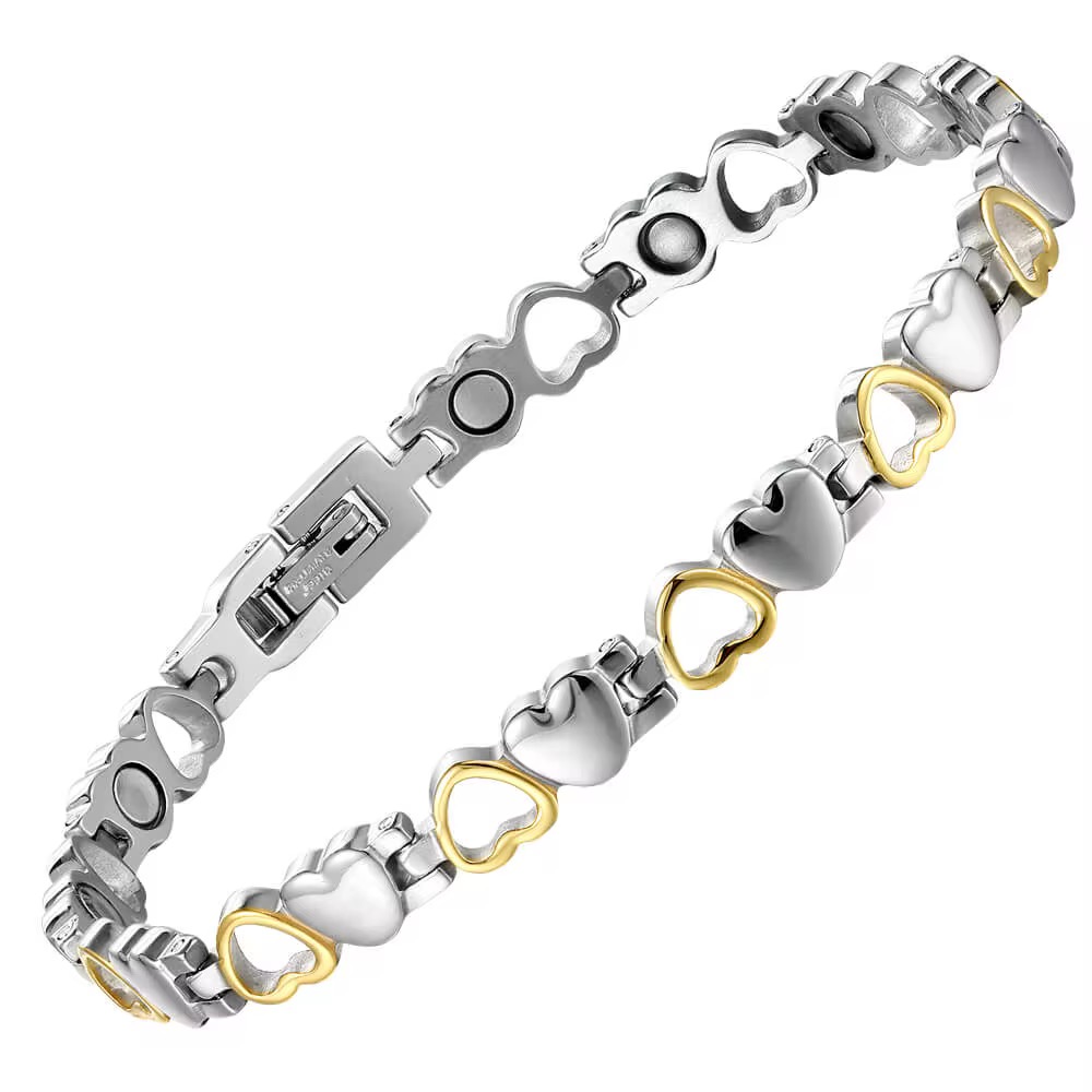 Two tone 316 Stainless Steel Heart Magnetic Bracelet for Women  #SMB034