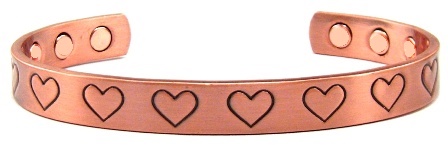 Magnetic Copper Cuff Hearts Bangle Bracelet #MCC-003